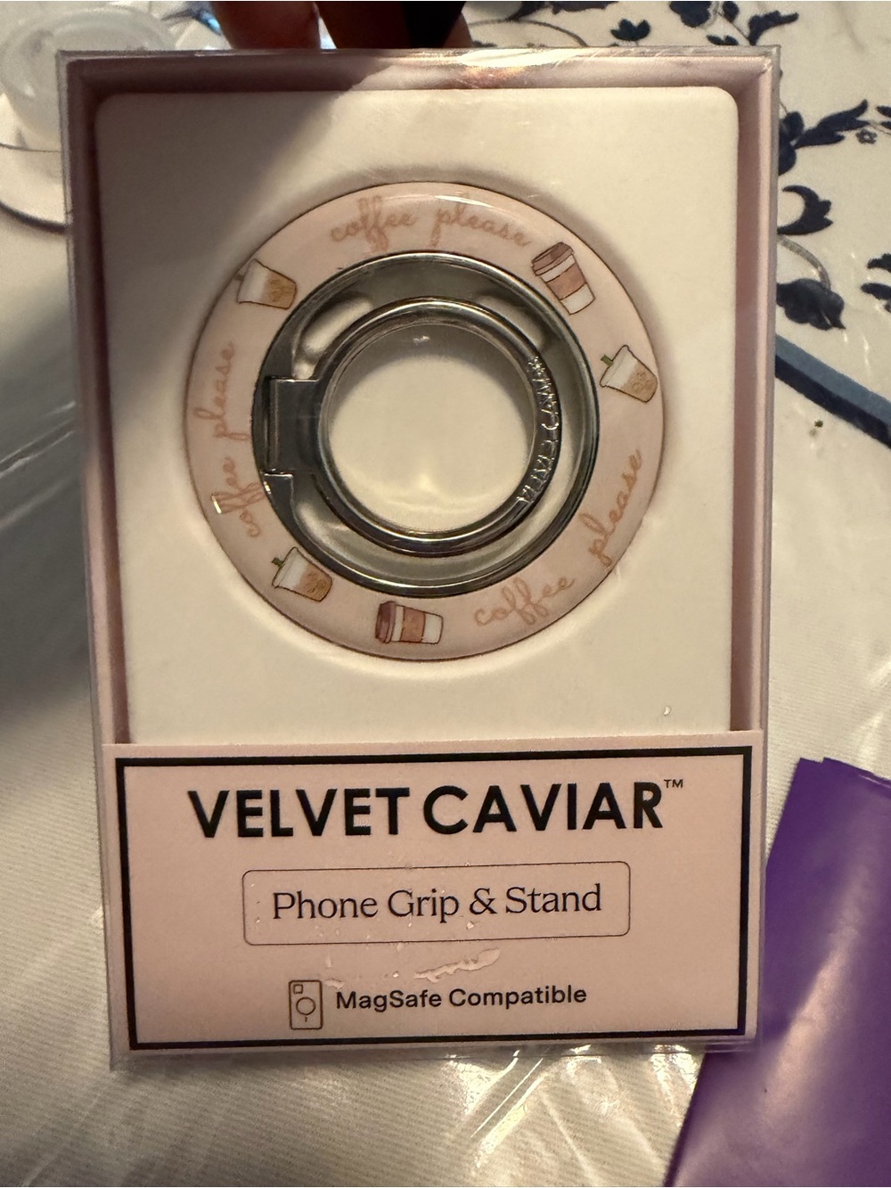 Velvet Caviar Pink Coffee-Print MagSafe Phone Grip & Stand New